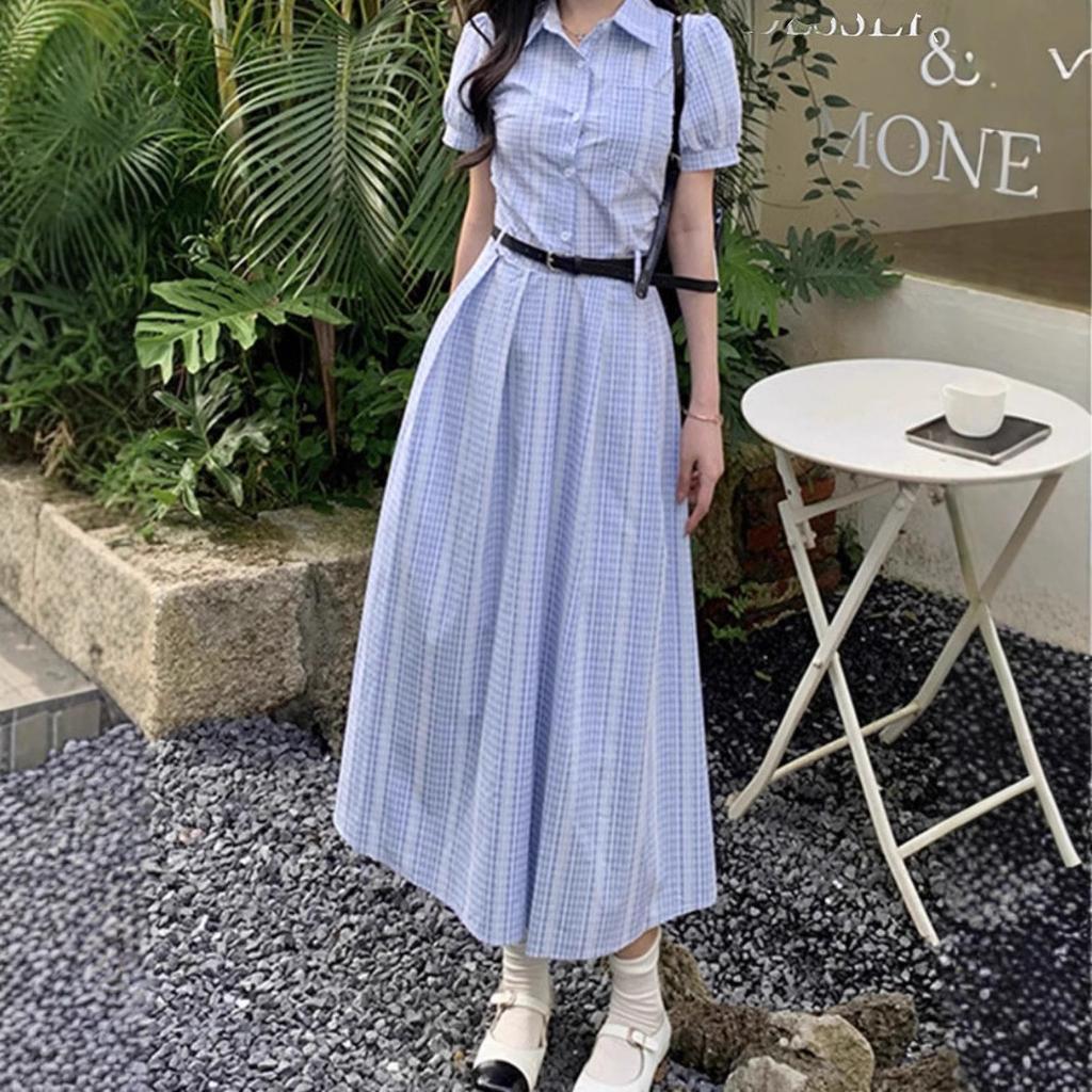 Coffee Break French Temperament Shirt Long Dress Women's Summer New Fashion This Year Popular Plaid Dress Women's Clothing