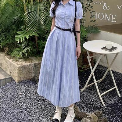 Coffee Break French Temperament Shirt Long Dress Women's Summer New Fashion This Year Popular Plaid Dress Women's Clothing