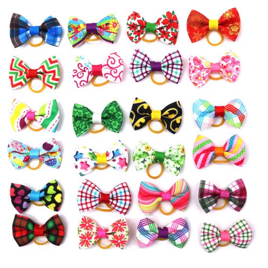 Yousheng 10Pcs Pet Hair Bows Multi-color Dress-up Soft Fashion Pet Puppy Bowknot Hair Band for Holiday