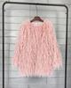 Korean Style Women's Tan Faux Lamb Wool Mid-Length Coat