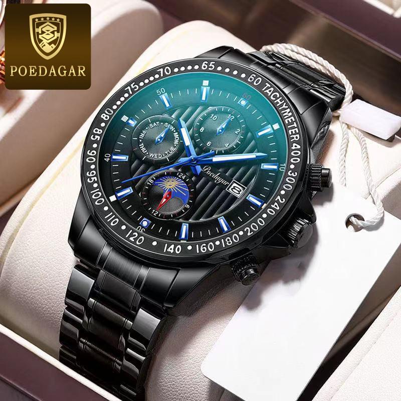 

POEDAGAR Новые роскошные мужские часы с коробкой, модные водонепроницаемые мужские кварцевые часы с календарем