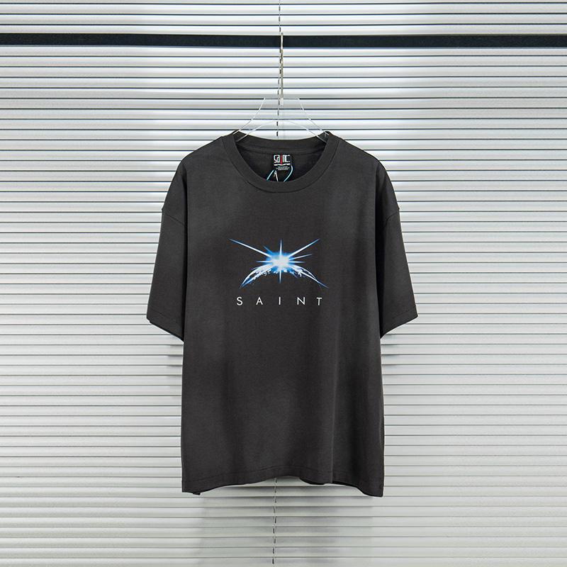26ss Unisex Unisex Unisex Logo Print Saint Short Sleeve Tshirt Best Quality Cotton Oversized Tee Tops Vintage Washed Black T Shirt