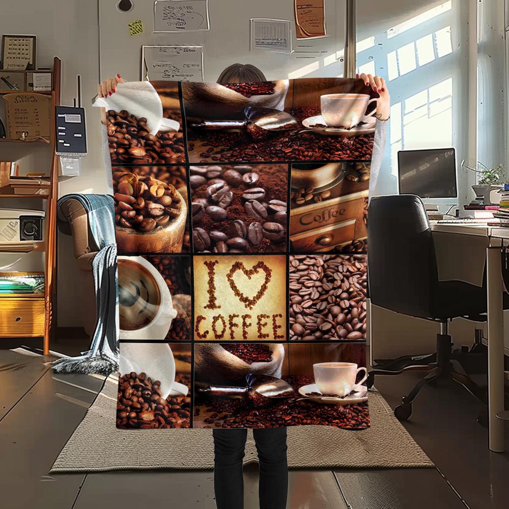 1Pc Coffee Print Flannel Blanket, High quality Comfortable for All Seasons, Home Decor, Warmth and Comfort, Perfect for Gifts