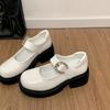 Black French round head shallow mouth thick sole thick high heel single shoes women's summer 2025 new height-increasing small leather shoes Mary J