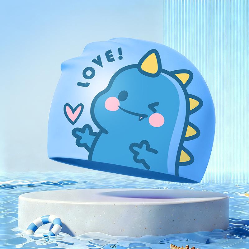 New Children's Cartoon Swimming Cap Cute Dolphin Waterproof Ear Protection Swimming Caps Kids Hot Spring Swimming Equipment