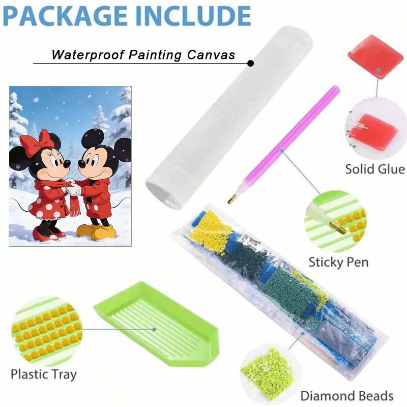 Disney Diamond Art Painting Kit 5D Diamond Winter Mickey Minnie Painting Dot Art Crystal Gemstone Paint Diamond Home Wall Decor