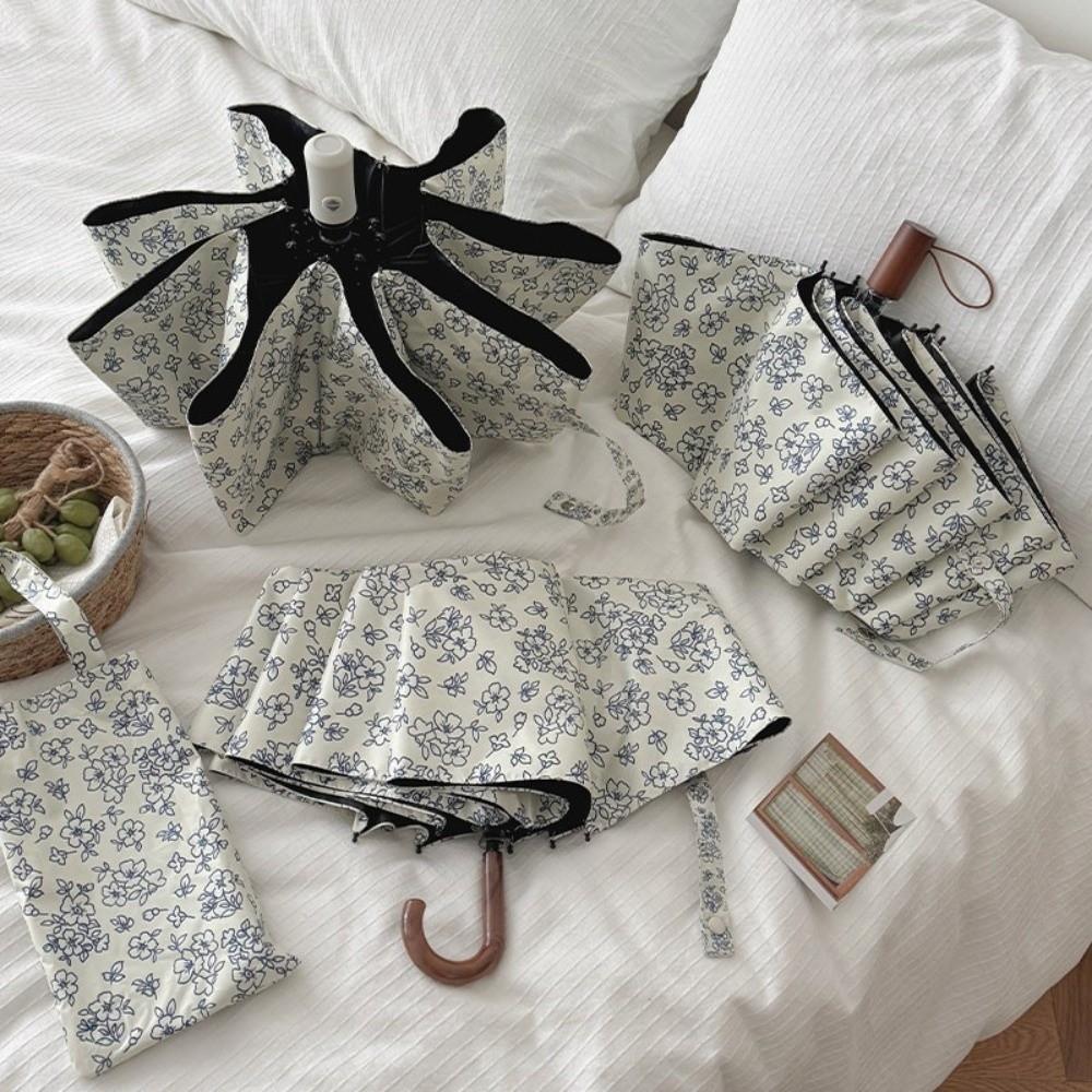 Sun Protection Retro Floral Umbrella Handheld UV Protection Portable Folding Umbrella Windproof Rain Protection