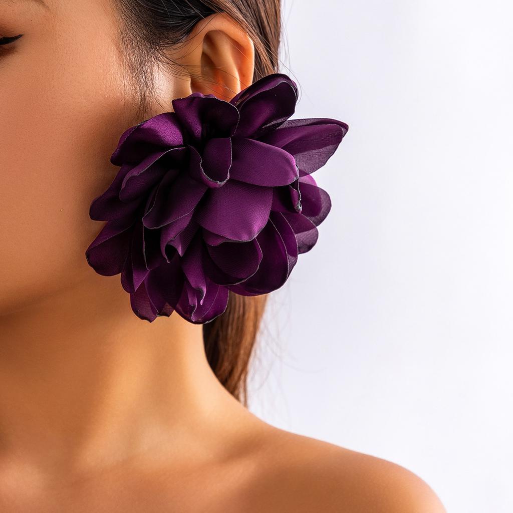 Exaggerated Fabric Large Flower Stud Earrings, Niche Flower Simulation Flower Earrings