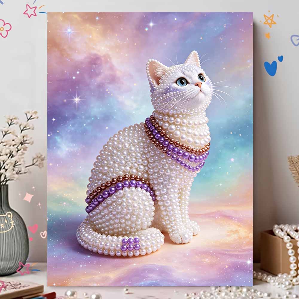 5D Pearl Kit Pearl Cat Design DIY Enamel Art for Living Room Bedroom Wall Decoration Handmade Gift