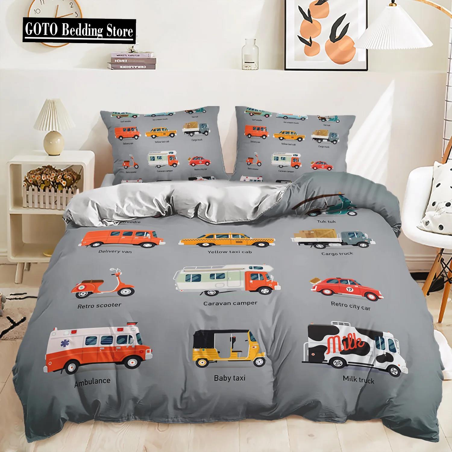 

Microfiber Winter Bed Linen Kid Cartoon Toy Car Engineering Vehicles,Buses,Taxis Comforter Bedding Sets Duvet Cover +pillowcases EU single(135x200cm)
