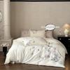 3pcs Elegant Embroidered Orchid Duvet Cover Set (1*Duvet Cover + 2*Pillowcase, Without Core), Lace embroidery Bedding Set