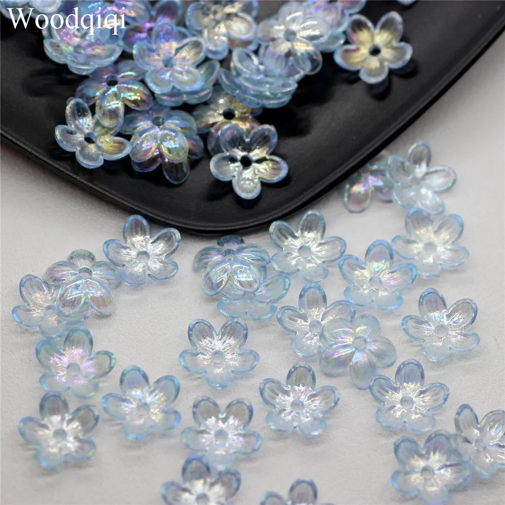 ZW18 100PCS 12mm Plating Petal Flower Beads Acrylic Frosted Handmade Minimalist Flower Bowknot Beads DIY Bracelet DIY Wholesale