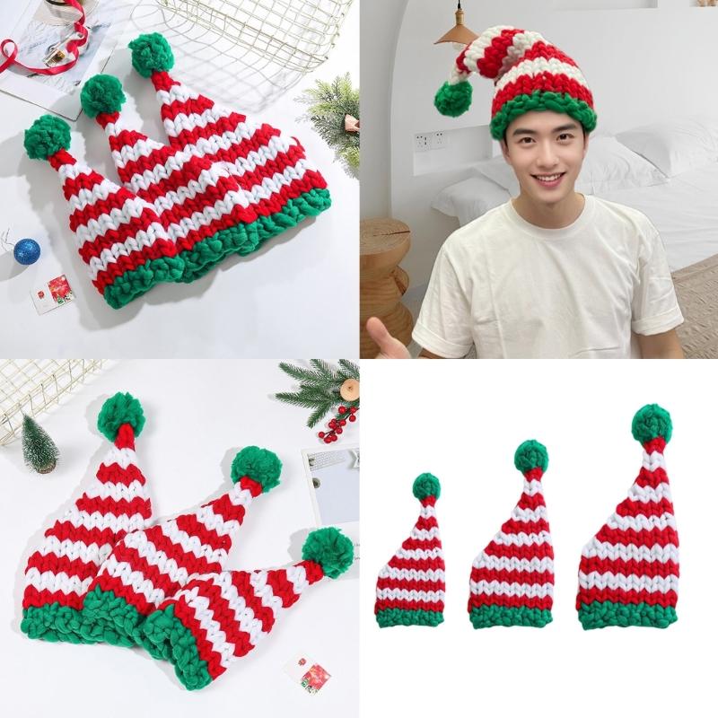 Crochet Christmas Santa Caps with Stripe Formal Event Santa Hats Festival Props Furry Warm Hat for Holiday Gathering Party