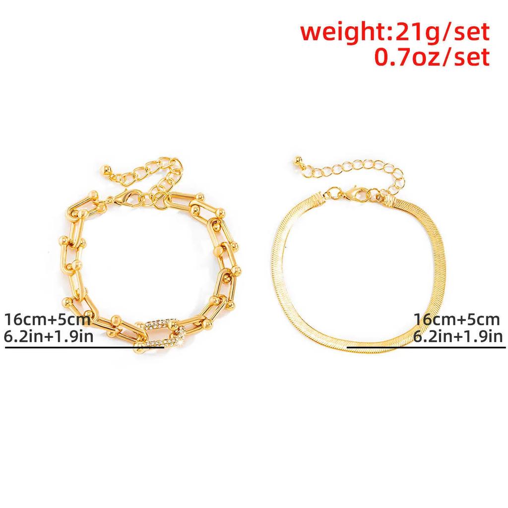 A Suit of Vintage Simple Snake Chain Metal Bracelet Set for Woman Hip Hop Individuality U Shape Bracelet Paty Jewelry Gifts