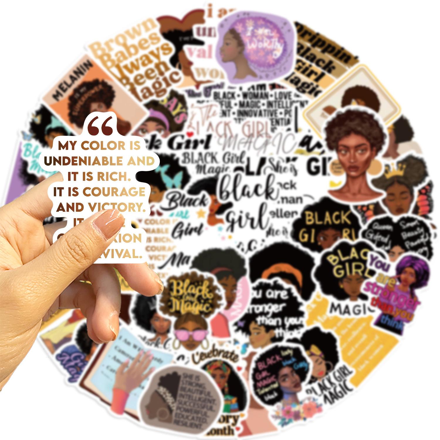 

50 New Black Self-affirm Girl Graffiti Stickers Decorate Guitar Notebook Suitcase Waterproof