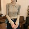 Herbst- und Winter-Polokragen Rippstrickpullover Damen Hochwertige Metallschnalle Innenoberteil Temperament Vielseitig Unterzieher Strickpullover Trend