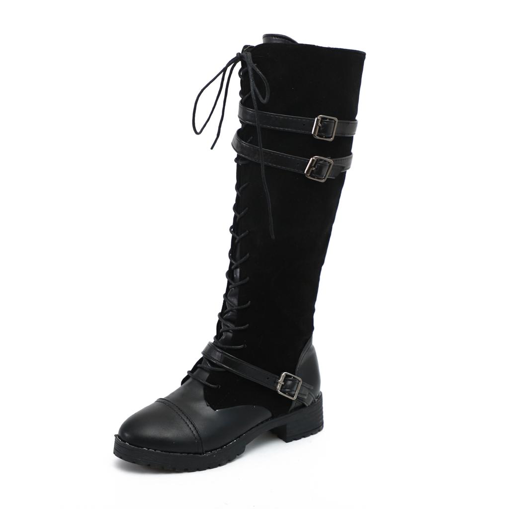 Fashion Fashion Women Boots Winter Knee High Boots Buckle Good Quality Flock Long Boots Comfort Square Heels Motorcycle Boot yuj7