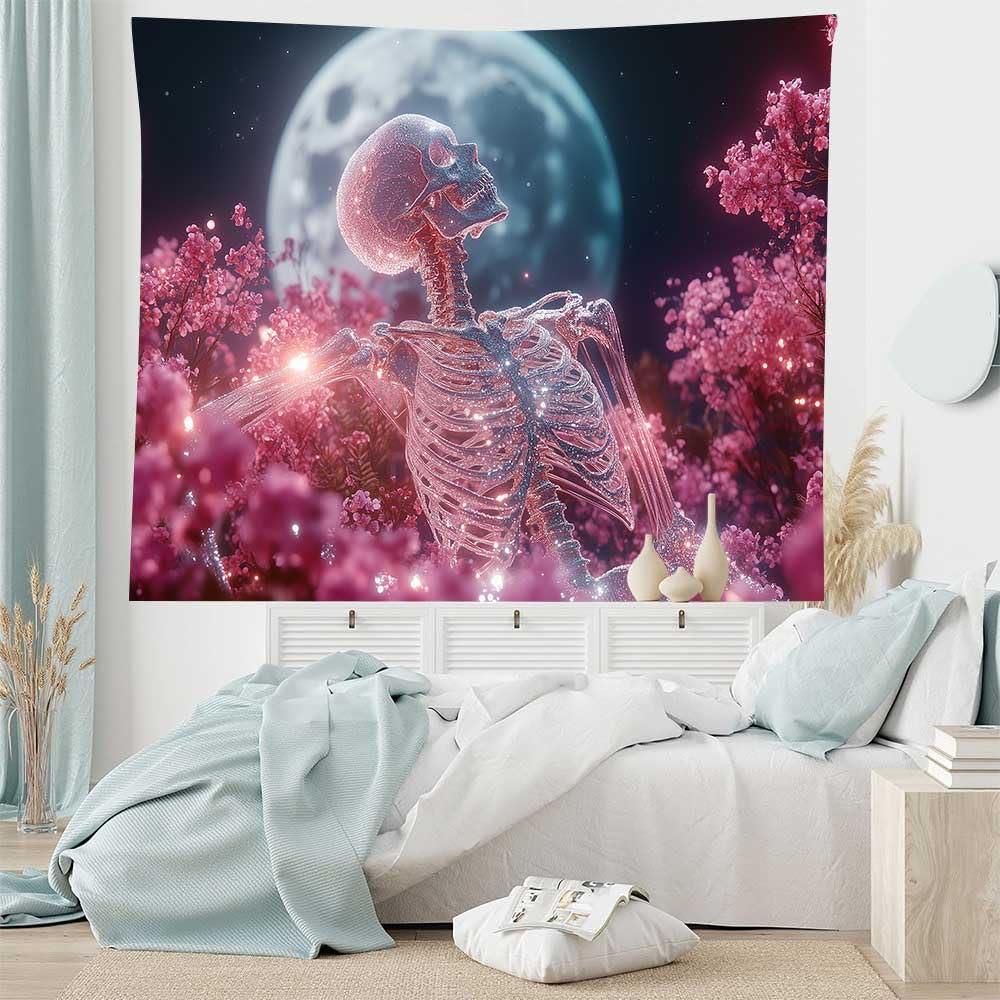 VIKAMA Cherry Blossom Skull Tapestry Gothic Floral Wall Hanging Fabric for Bedroom Living Room Dormitory Decoration
