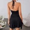 Milk silk lace dress, European and American sexy V-neck lace lace backless neck dress
