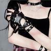 Unisex Punk Fingerless Gloves PU Leather Rivet Gothic Wrist Wrap Black White Disco Dance Rock Performance Gloves