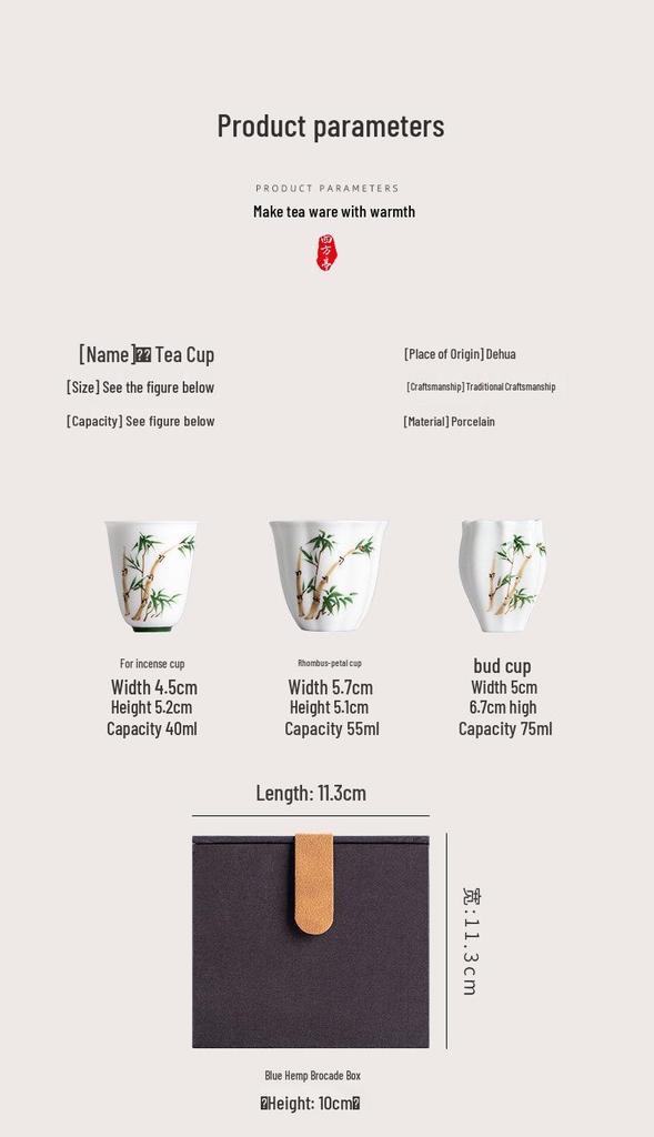 Hand-Painted Gongfu Master Tea Cup - Large Capacity White Porcelain 