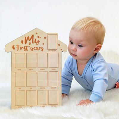Yousheng 12 Months Baby Picture Frame, Carved Wood Monthly Photo Display Board, Newborn Keepsake for Kids Growth