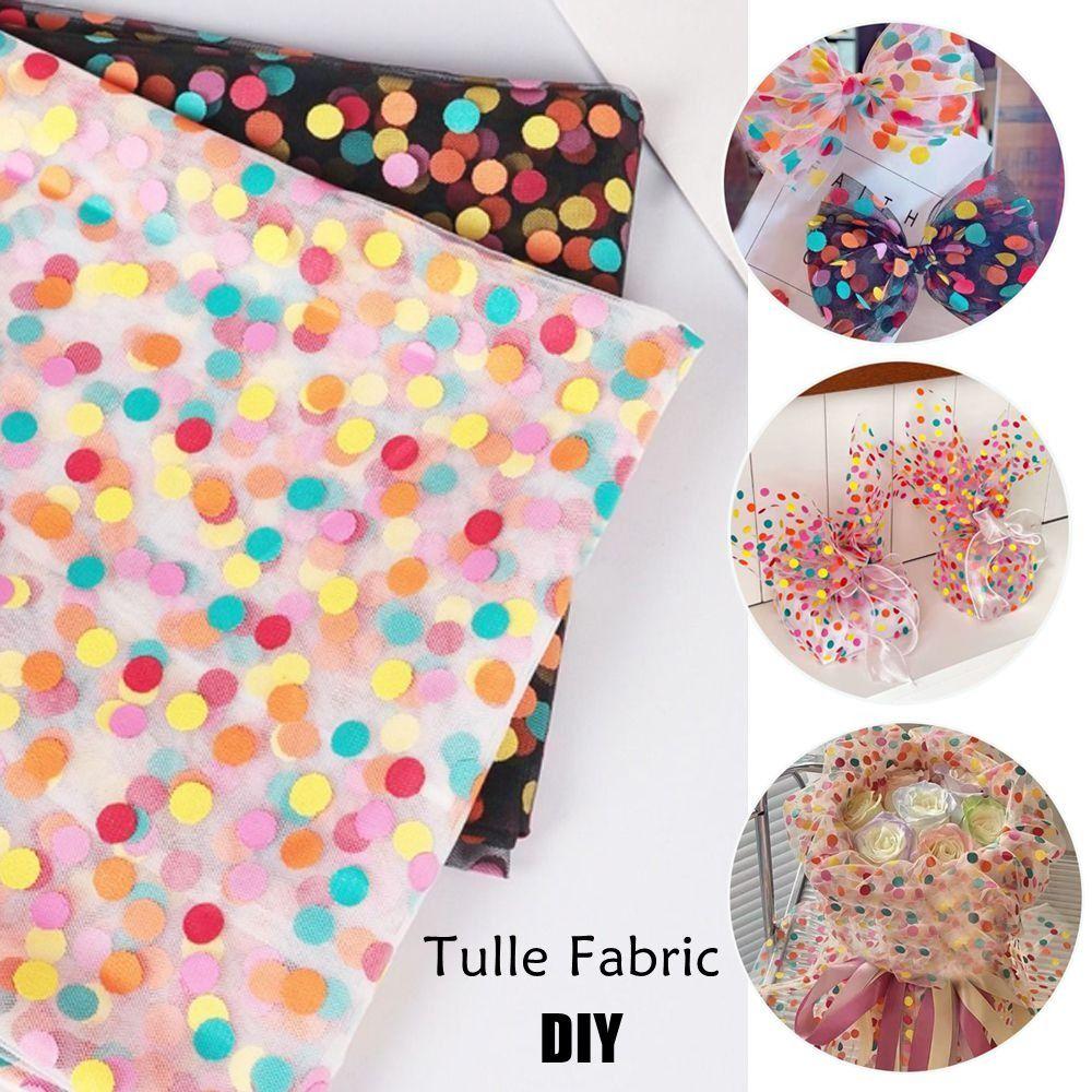 New Design Colorful Polka Dot Tulle Fabric Sheer Lightweight Mesh Fabric Soft Polyester Bouquet Wrapping Paper For Flowers