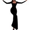 2026 Autumn/Winter Women's Slim Lace-up Square Neck Long Sleeve Evening Dress