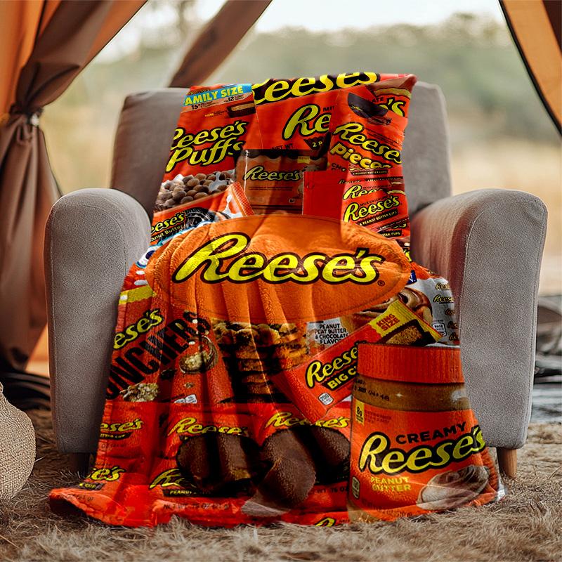 Reeses Peanut Flannel Blanket Soft Warm All-Season Throw, Design for Camping, Car Travel, Hiking Sofa, Bed, Office Perfect Gift for Parties