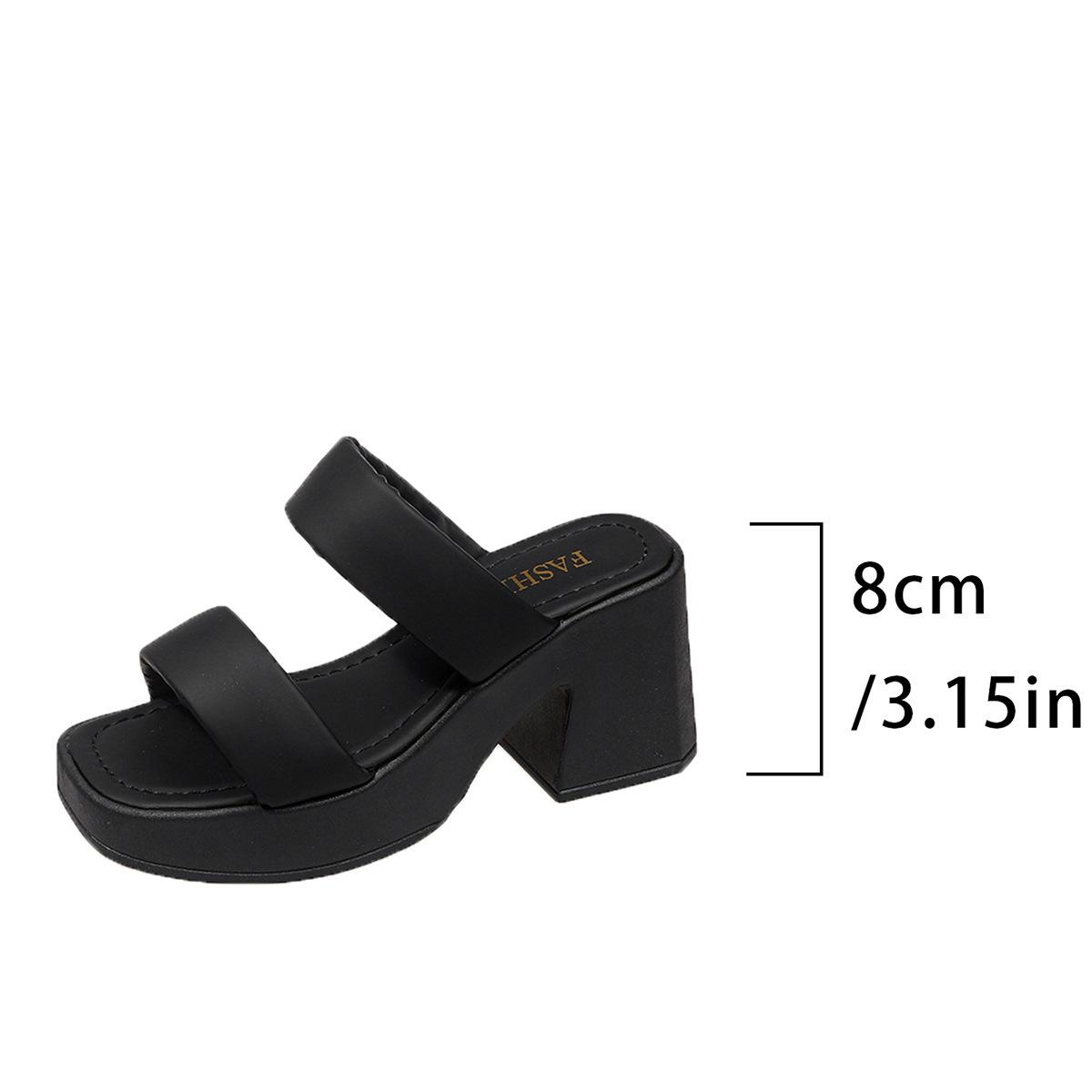 

2025 летние новые однотонные модные женские тапочки большого размера с толстым квадратным каблуком и полым носком, односложные, классные 42 чёрный