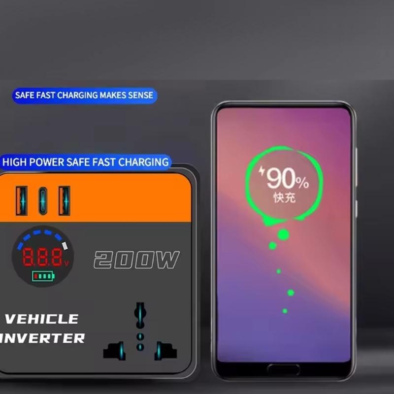 XA6H 12V 24V To 110V 220V Power Inverter Car Plug Adapter Outlet with USB Type C Port
