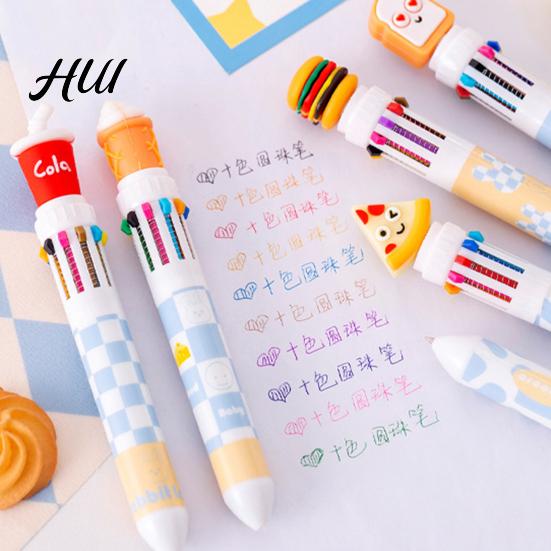 Cute Style Writing Tool Fast Food Themed 10-Color Ballpoint Pen French Fries Burger Cheese Pattern Topper Designs Multi-Color for Journaling And Notes