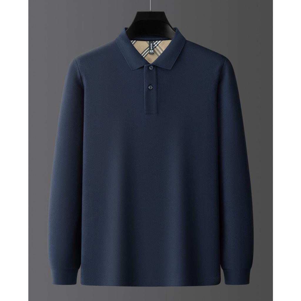 TrendHub New Men's  Cotton Business Long Sleeve Solid Color Polo Shirt Fashionable Warm Comfortable Autumn Winter Top