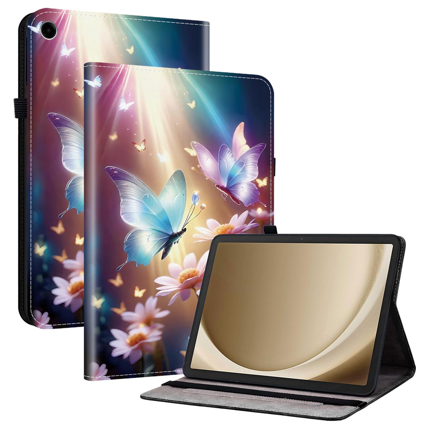 

For Samsung Galaxy Tab A9+ Leather Case Pattern Printed Stand Tablet Cover with Card Slots Butterfly Floral