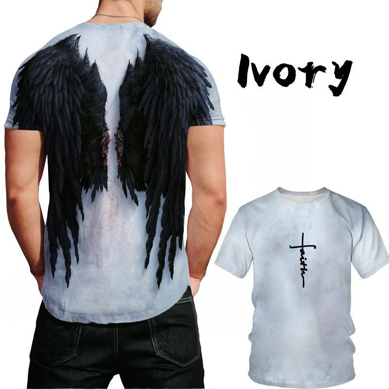 Módní trička s motivem andělských křídel Módní letní pánská trička s krátkým rukávem Cool Streetwear Oversized trička s 3D potiskem kříže