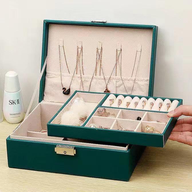 Double-Layer PU Leather Jewelry Box for Earrings, Rings, Necklaces, Bracelets, and Ornaments