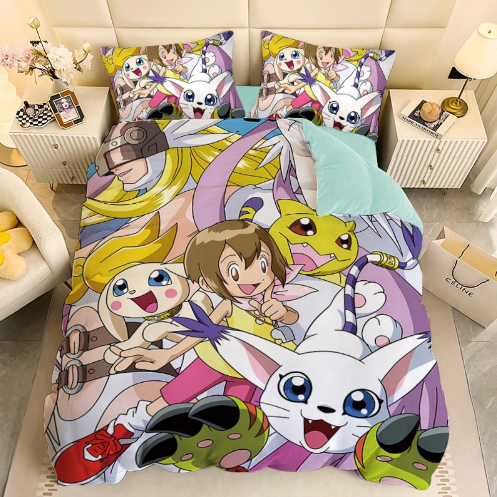 Anime Digital-monsters Bedding Set Digimon Duvet Cover and Pillowcases Unfilled Single Double Bed Adult Boy Girl Gift