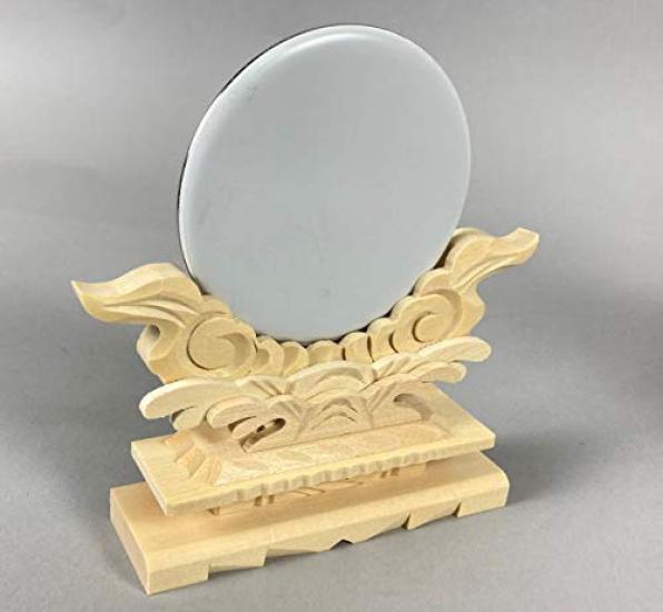 2.5-inch Shinto mirror stand with metal mirror, 12cm high, 7.5cm mirror diameter, for use in Shinto altars and shrines...