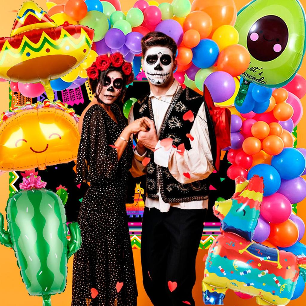 35pcs Fiesta Party Decorations Set -  Balloons,Taco Balloon,Cactus Llama Foil Balloons &Backdrop Etc Mexican Party Decorations
