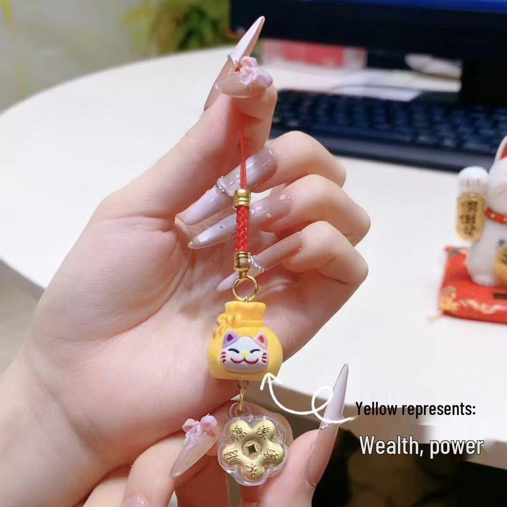 999 Pure Gold Maneki Neko Charm – Invite Wealth: Chinese Style Keychain & Phone Accessory