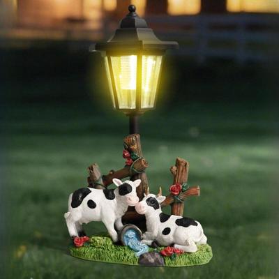 Lampa Krajobrazowa ze Statuami Krowy i Owcy ze Światłami Solarnymi Podwórko Prezenty na Parapetowy Ogród Dekoracja Zewnętrzna
