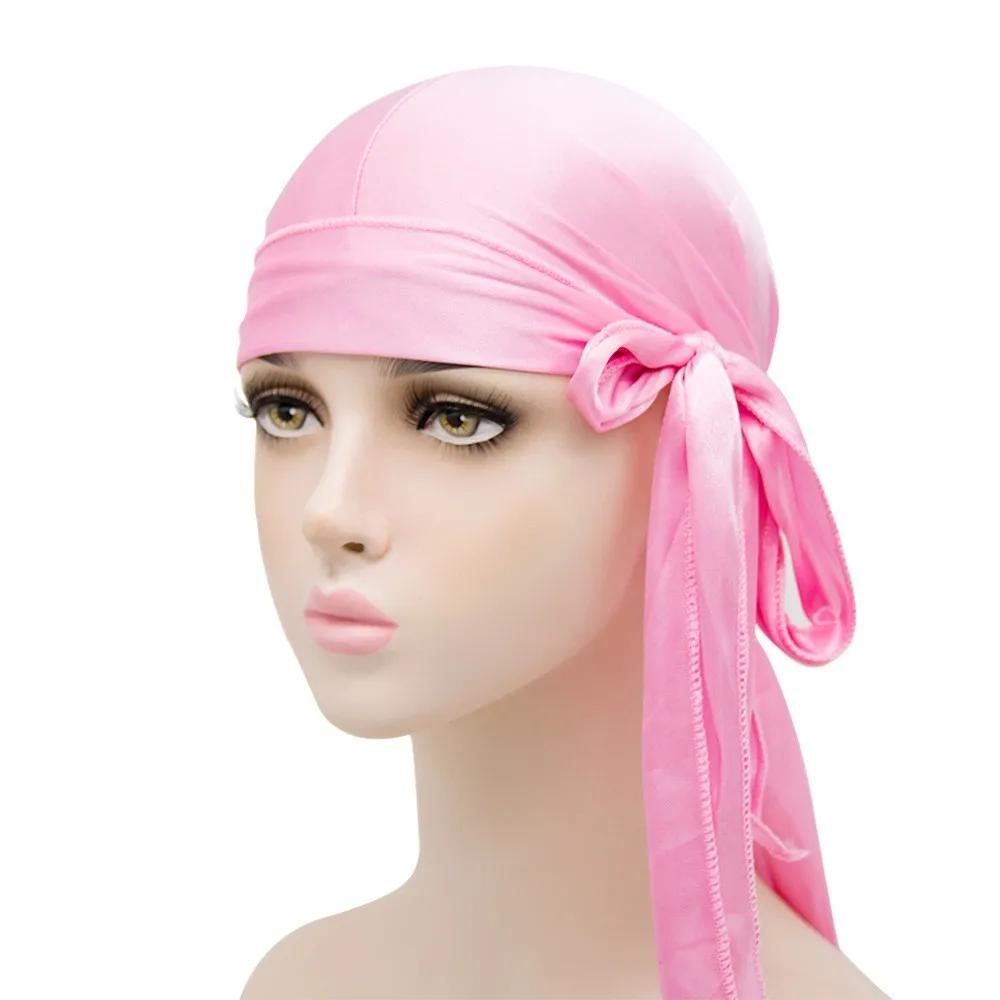 Unisex Adult Satin Long Tail Doo Rag Durag Bandanas Cap Pirate Hat Turban Men Hip Hop Headband Biker Headwrap Women Headwear