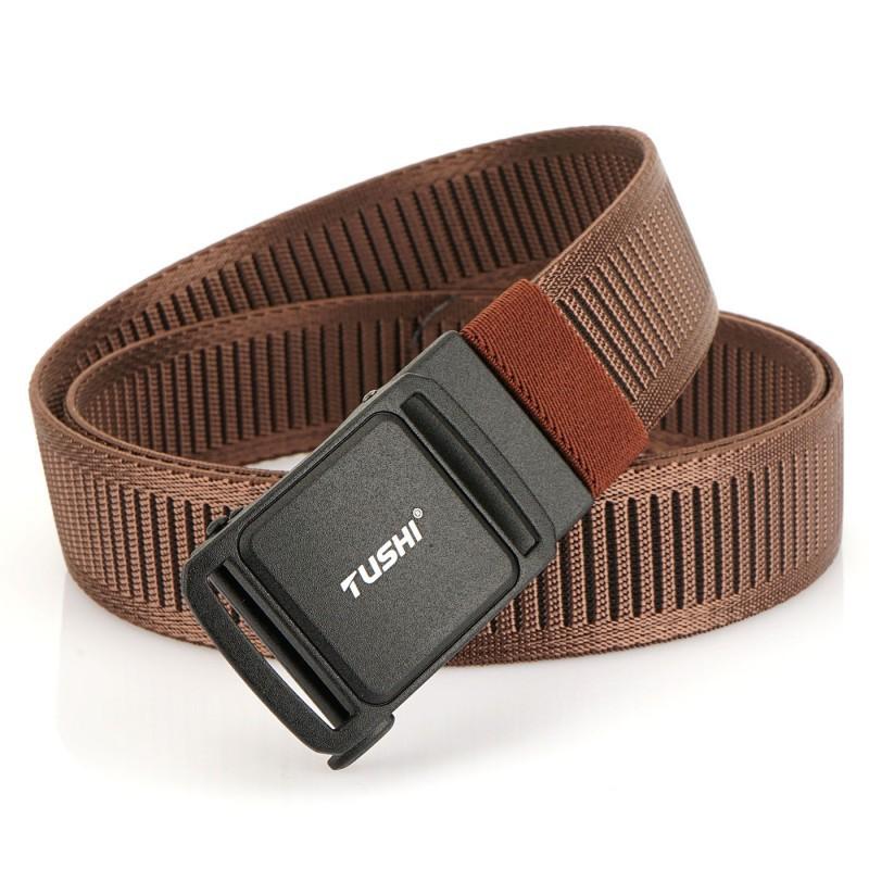 3.8CM Youth Automatic Buckle Business Casual Belt Men s Elastic Nylon 120cm коричневый