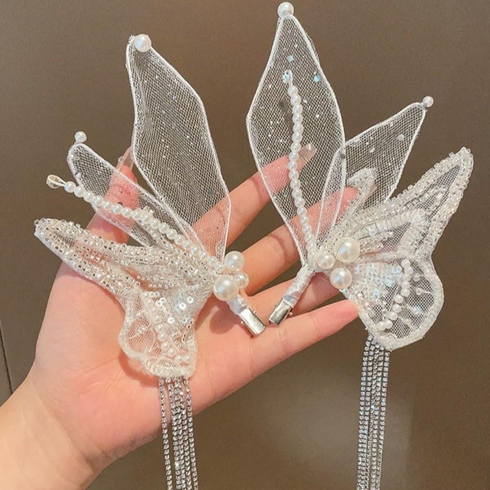 Beaded Pearl Barrettes Tassel Duckbill Clips Sweet Butterfly Hair Clips  Headwear
