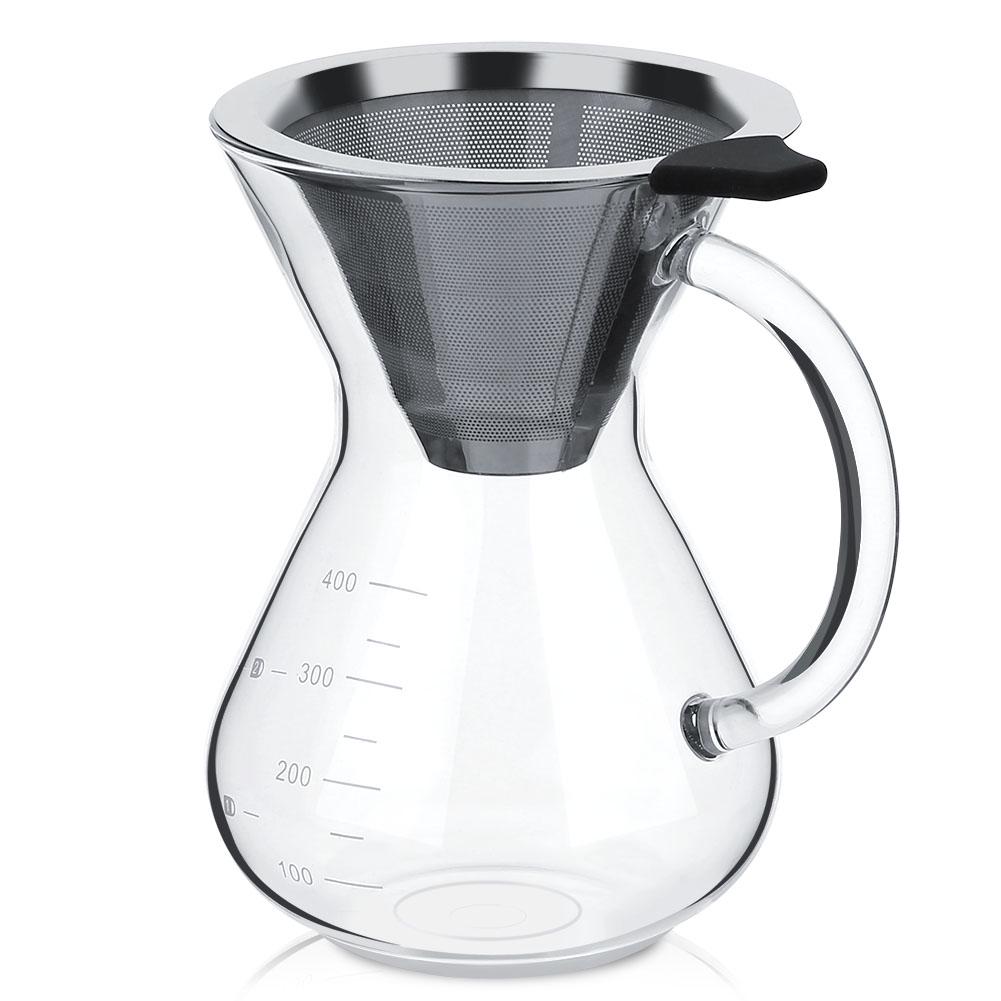 400ml Glass Hand Drip Coffee Maker Filter Pot with Scale Office Home