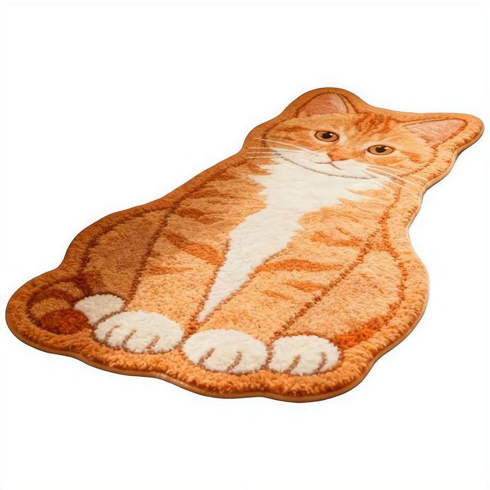 Cute Cat Shaped Irregular Rug, Soft Plush Polyester Floor Mat, Non Slip Decorative Bedroom Bedside Carpet for Cat Lovers Home