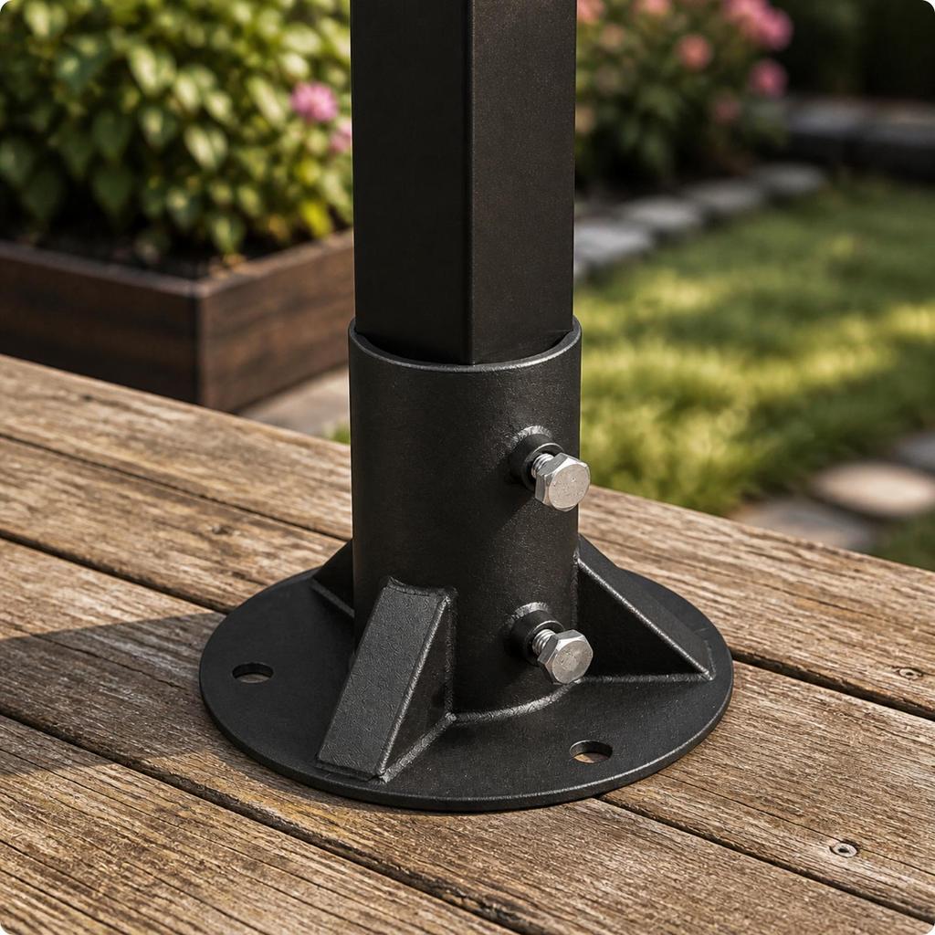 Steel Post Anchor Base Heavy-Duty Hardware Reinforced for Light Poles, Flagpoles