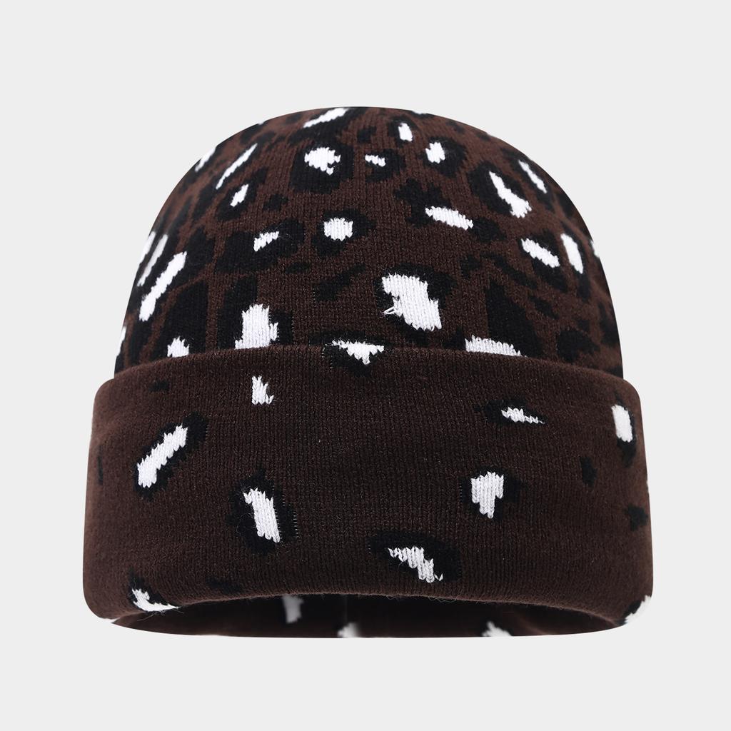American autumn and winter personalized leopard print jacquard warm knitted hat for men and women outdoor versatile casual ear protection wool cold ha