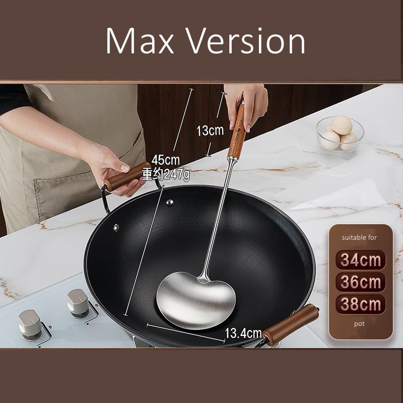 LFGB Certificated 316L Stainless Steel Round Spatula Soild Wooden Heat Insulate Handle Shovel and Scoop 2 in 1 Kitchen Cookware