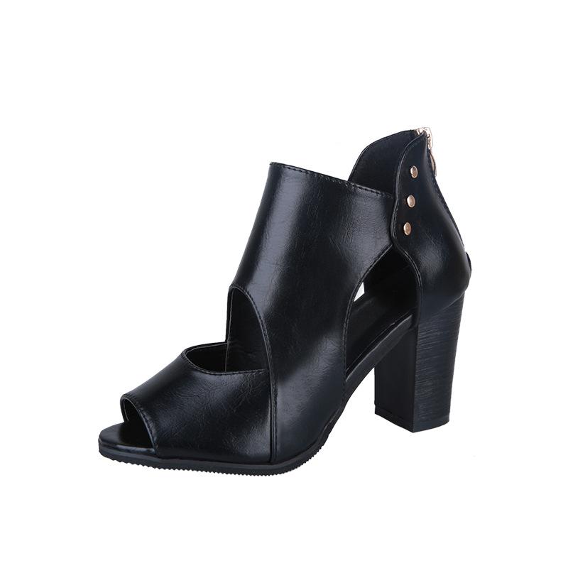 

Толстые каблуки, высокие каблуки, женские босоножки с глубоким носком, весенние и летние, с полым каблуком в форме рыбьего рта, водонепроницаемая толстая подошва, женская обувь 34 чёрный
